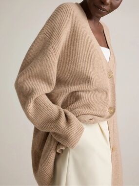 Quince Mongolian Cashmere Oversized Boyfriend Cardigan Sweater Oatmeal size L